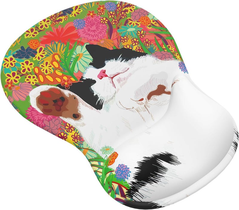 eulps Mouse Pad with Gel Wrist Rest, Ergonomic Comfortable Computer Wrist Support for Laptop, Pain Relief Mousepad with Non-Slip PU Base for Office & Home (Sleeping Cat) - Image 1